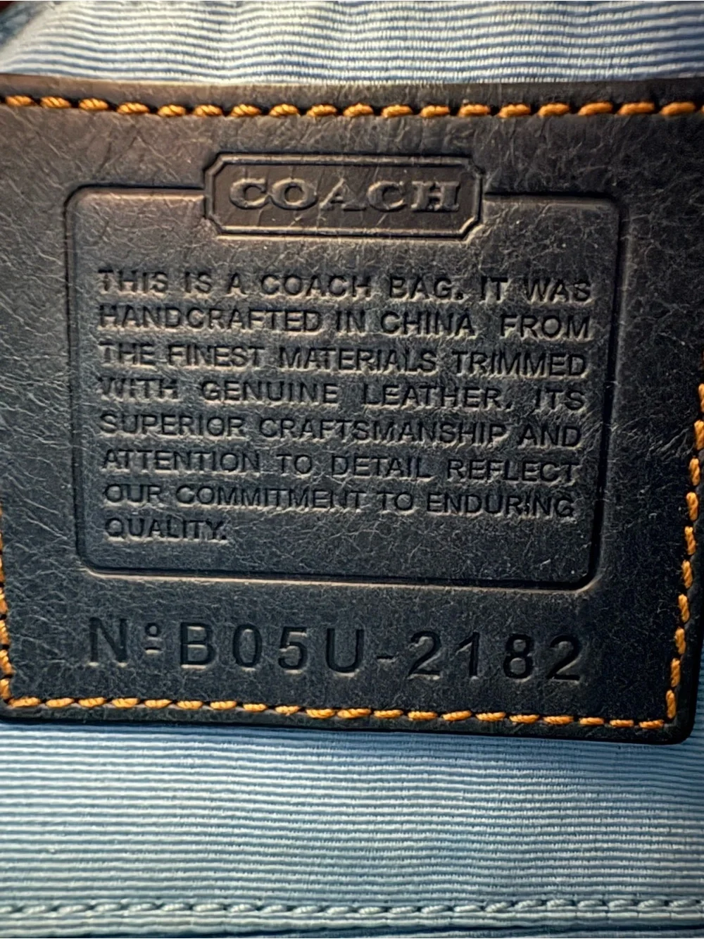 Coach Navy Signature Stripe Shoulder Bag with Light Blue Center - Picture 9 of 10